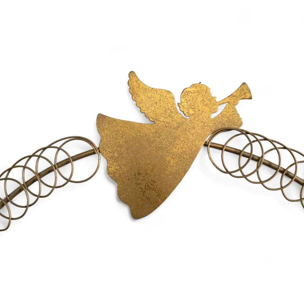Vintage Angel Christmas Card Holder Wreath Gold Metal Holiday Wall Display 19